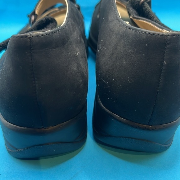 Fits By Theresia M Nubuck Leather Wedge Sandals Genua Two Strap 5  Women’s black - Picture 7 of 9